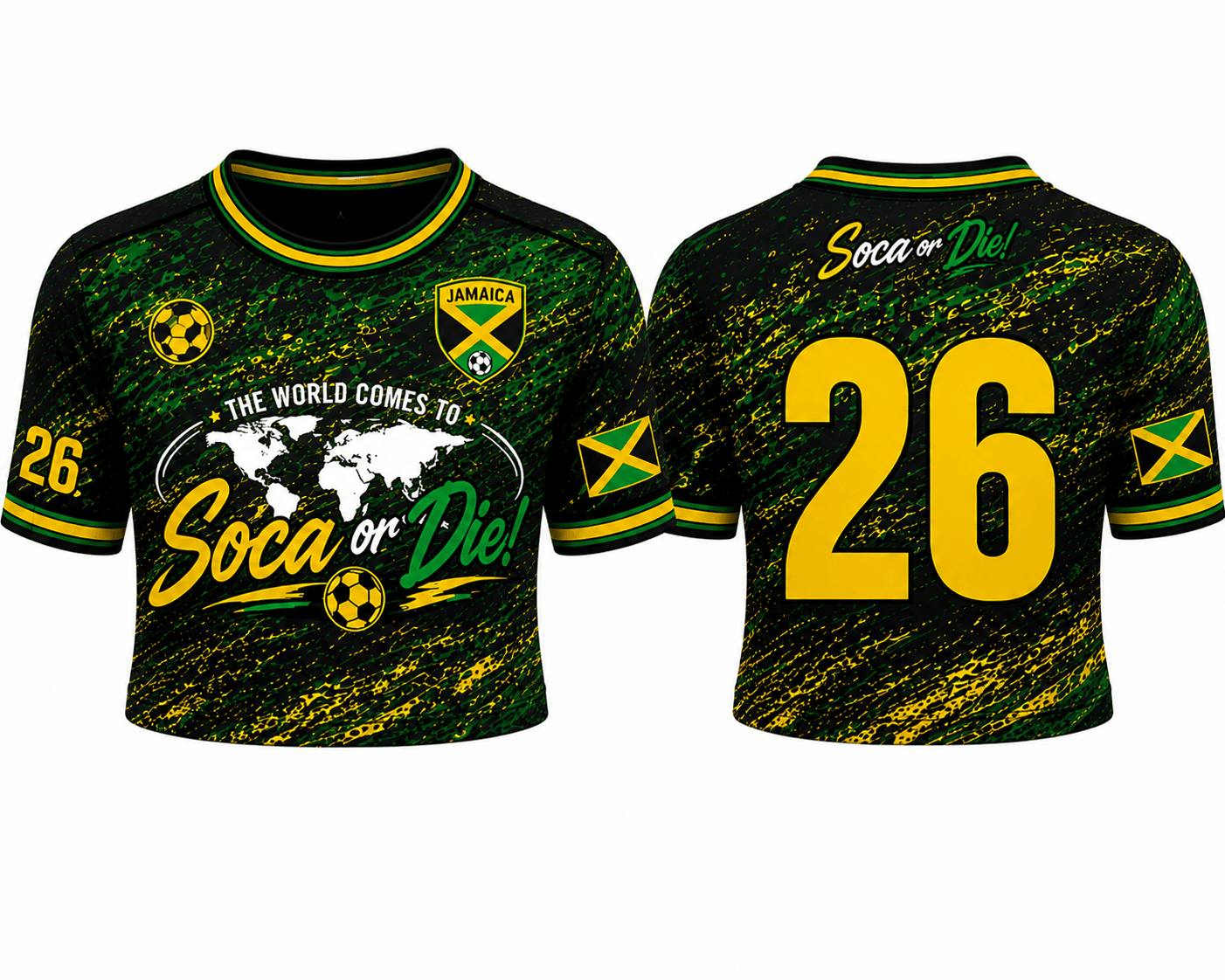 Soca or Die Jamaica Cropped Soccer Jersey Soca or Die Jamaica Cropped Soccer Jersey