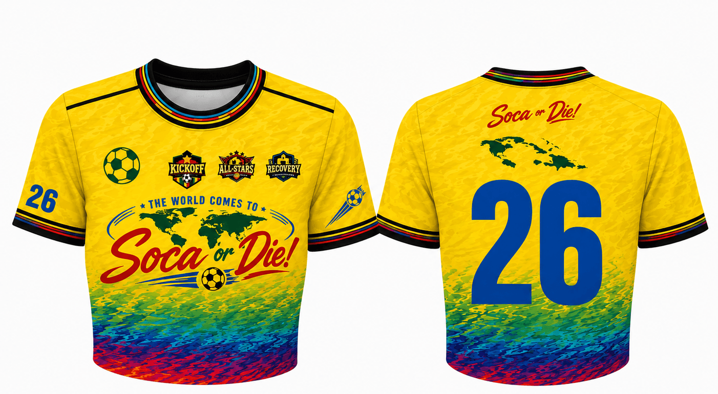 Soca or Die Summer Series Cropped Soccer Jersey Soca or Die Summer Series Cropped Soccer Jersey