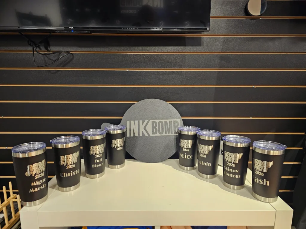 Laser Engraving GTA | Tumblers & Gifts | Ink Bomb Custom laser engraved tumblers from Ink Bomb Society in Woodbridge, Ontario